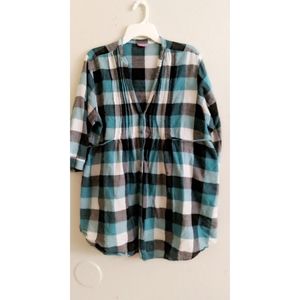 3X teal and black plaid blouse